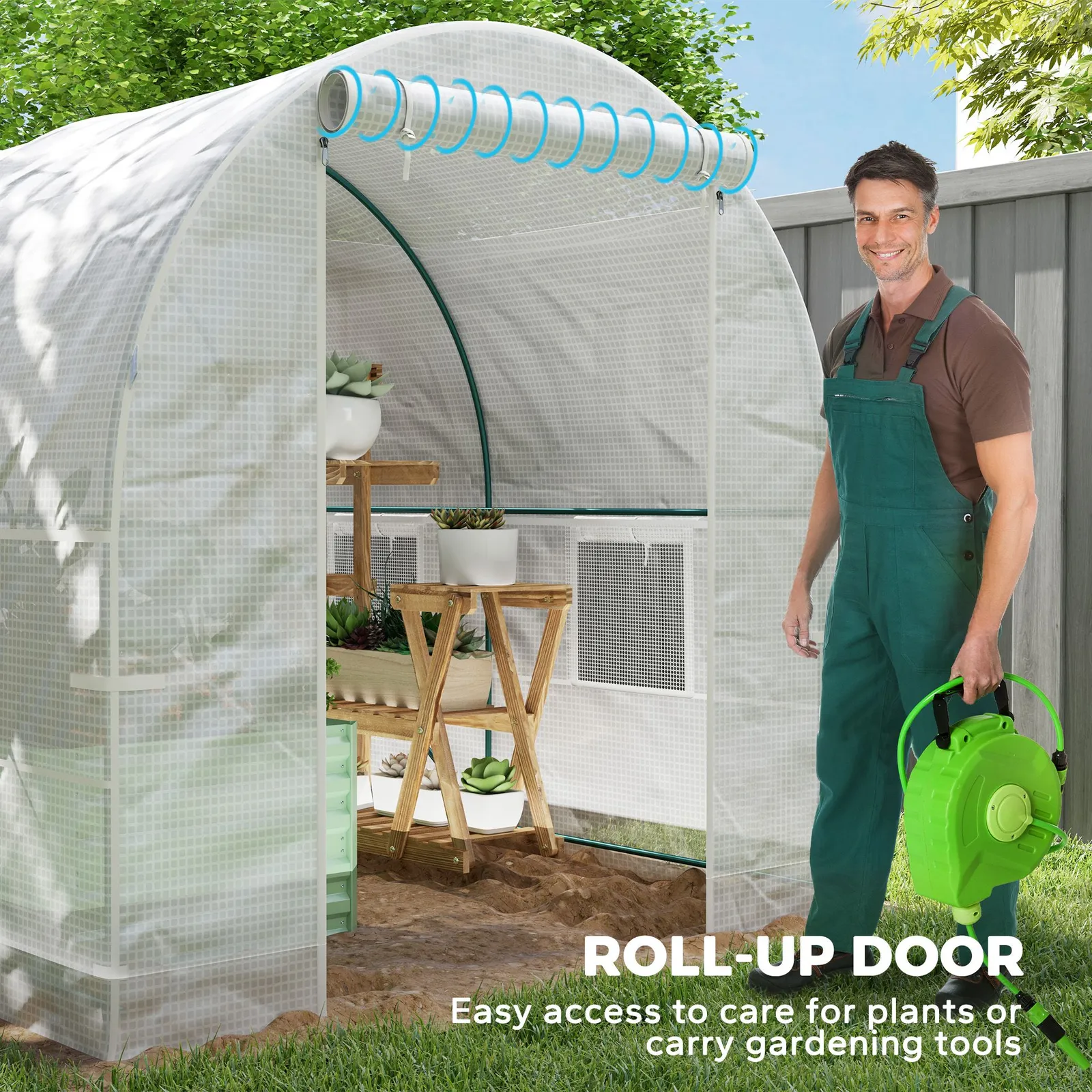 OUTSUNNY Polytunnel Greenhouse Roll Up Door Windows Outdoor Grow House 2x2.5m in White 5