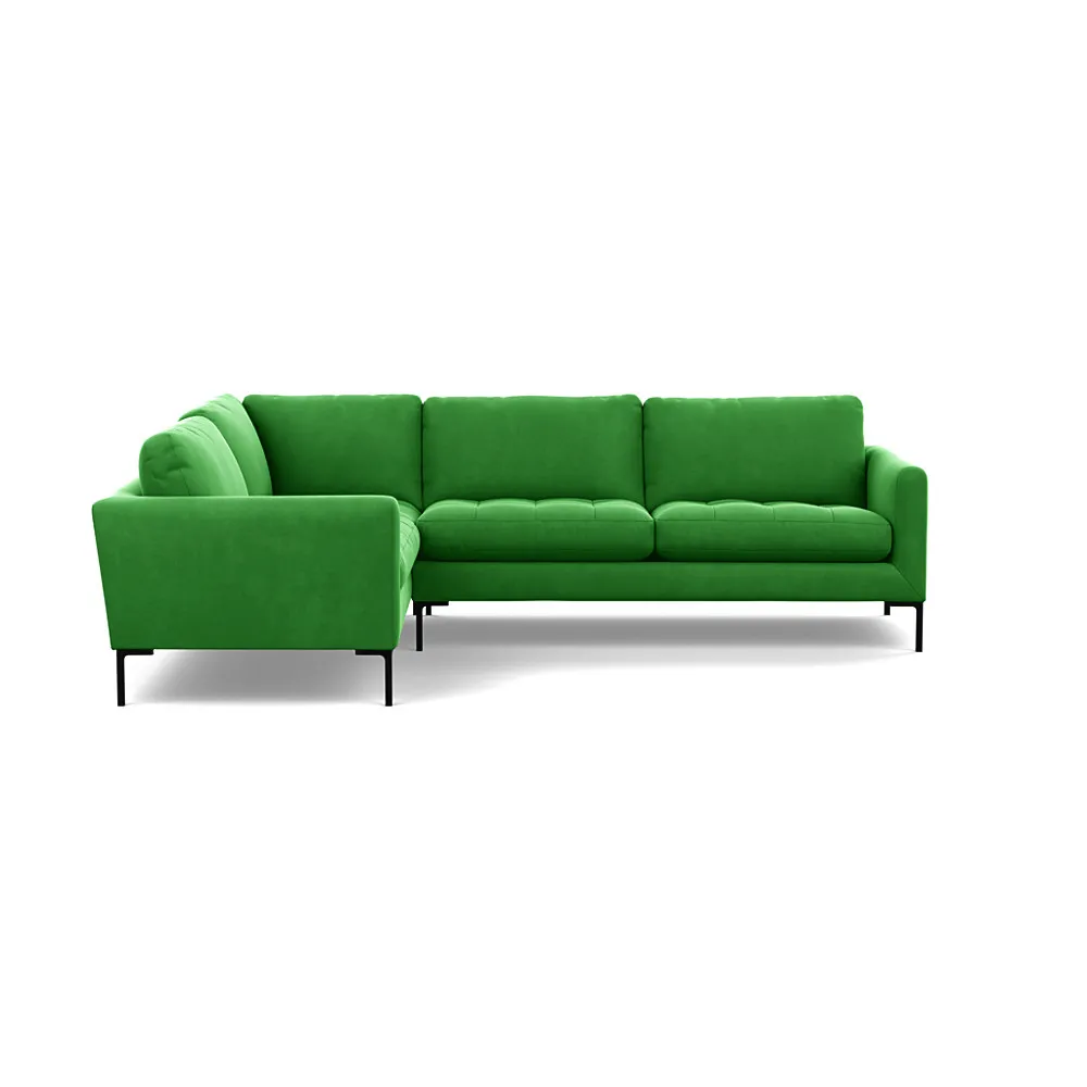 Heal's Eton Left Hand Facing Corner Sofa Varese Velvet Emerald Black Feet