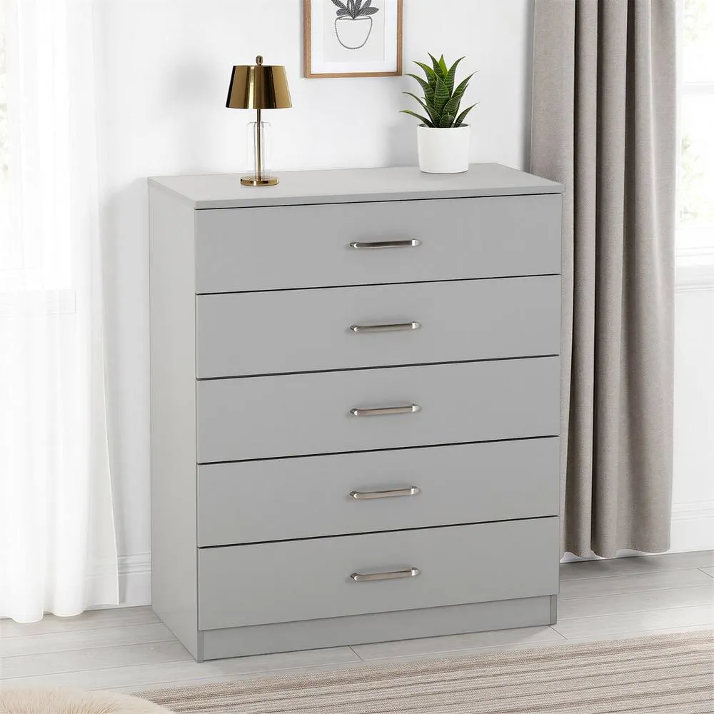 Seconique Dakotia 5 Drawer Chest in Light Grey