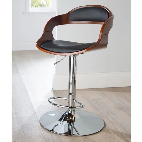 Fairmont Bar Stool In Black PU And Walnut With Chrome Base