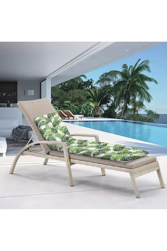 Living and Home Linen Sun Lounger Cushion with Banana Leaf Print for Garden & Patio in Green
