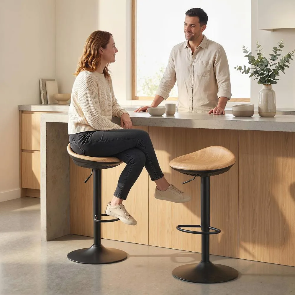 HOMCOM Set of 2 Breakfast Barstools, PU Leather Swivel Bar Stools, Oak in Natural 2