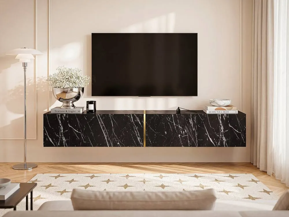 Vente-unique Wall - Mounted TV Stand With 2 Doors - Black Marble Effect - DINOMA 3