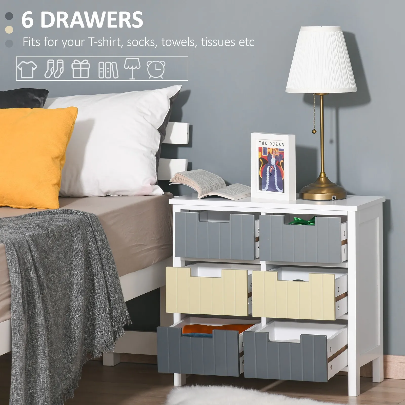 HOMCOM Chest of Drawers Storage Side Cabinet with 6 Detachable Drawers 6