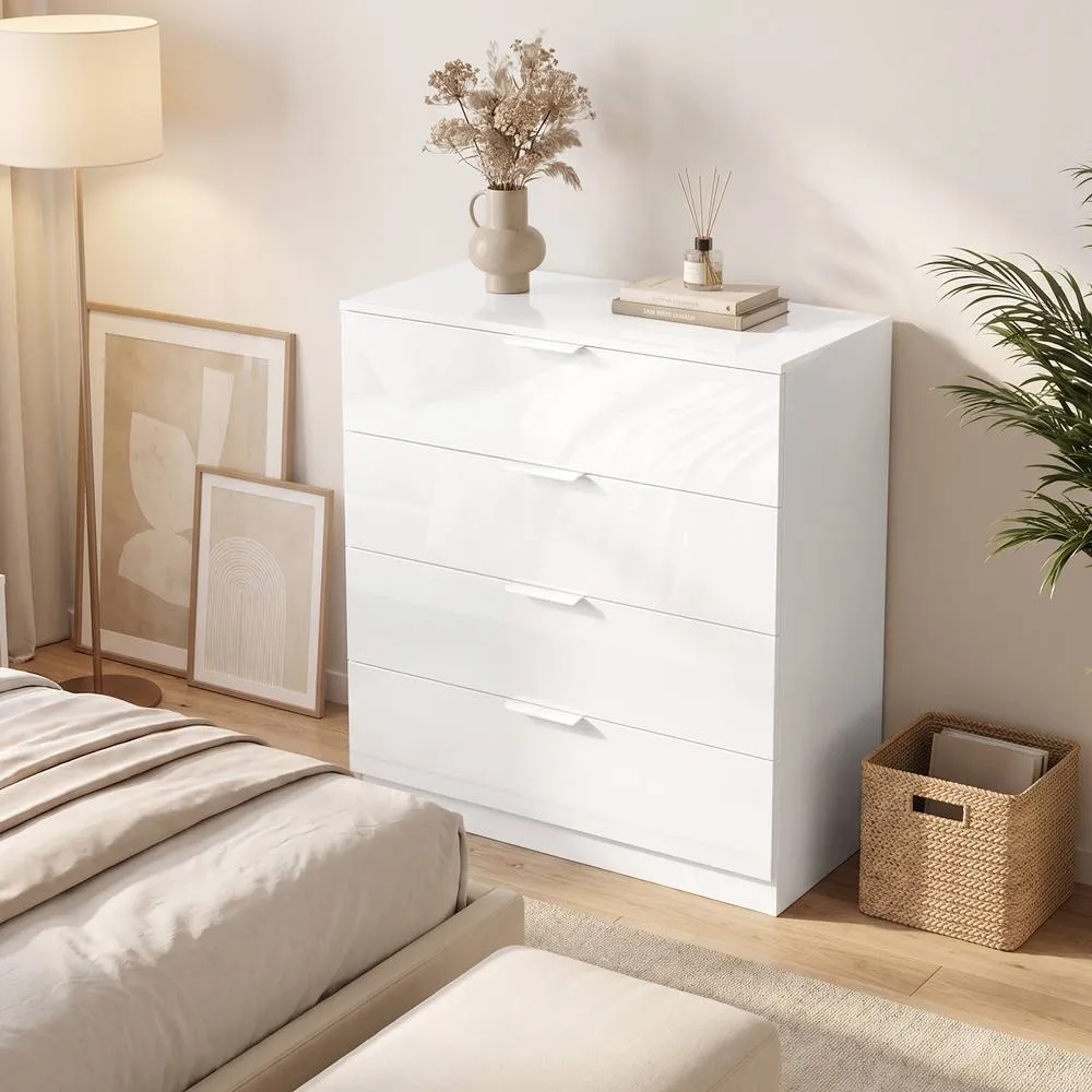 HOMCOM High Gloss 4-Drawer Chest of Drawers with Smooth Runners, White 2