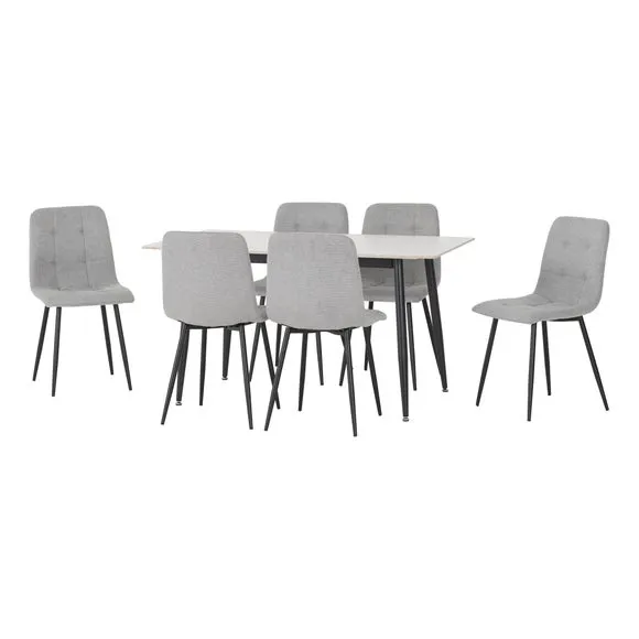 Fenton 4 Seater Dining Table Set with 6 Grey Fabric Dining Chairs 2