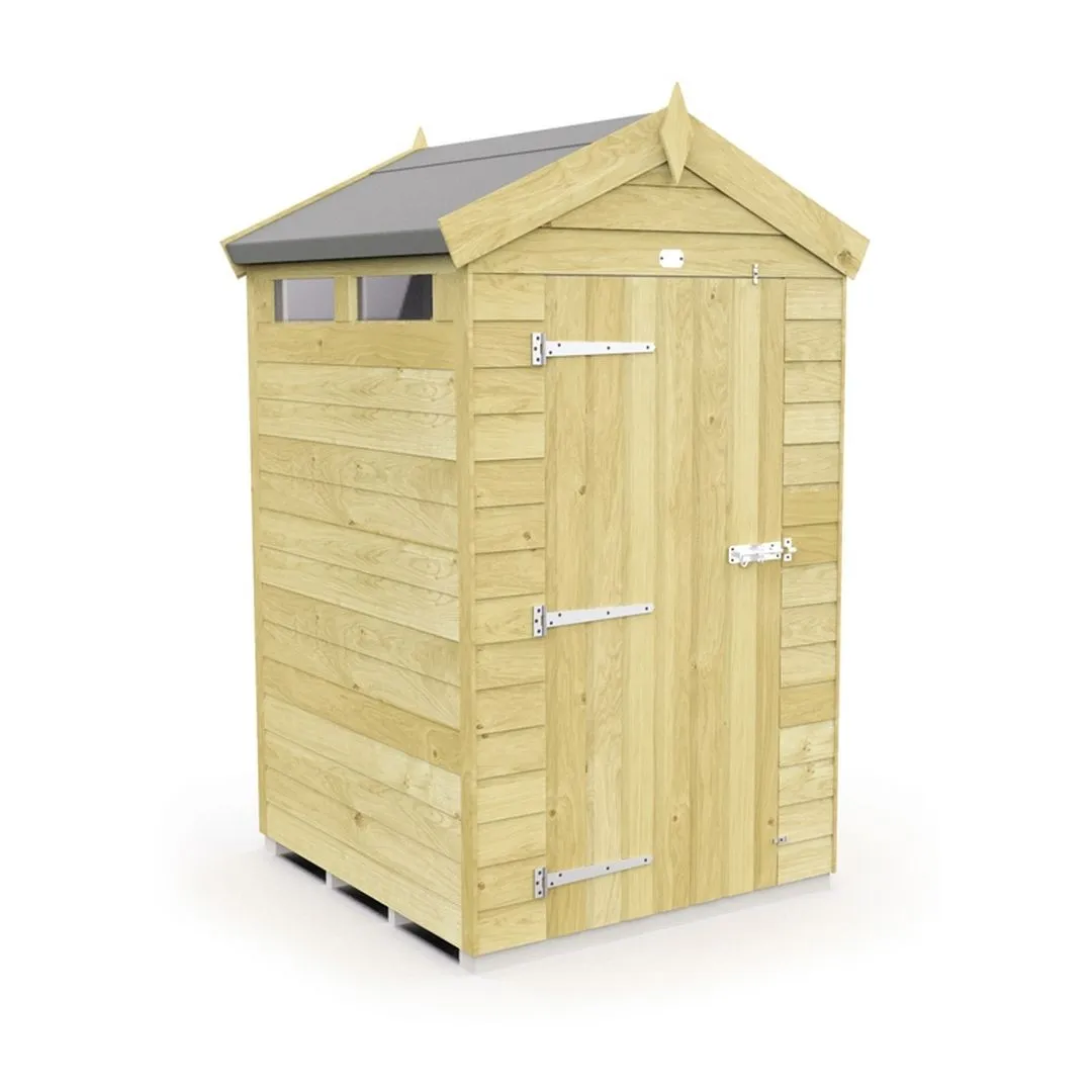 Buttercup Farm 4 x 4 Feet Apex Security Shed - Single Door - L127 x W118 x H217 cm in Brown