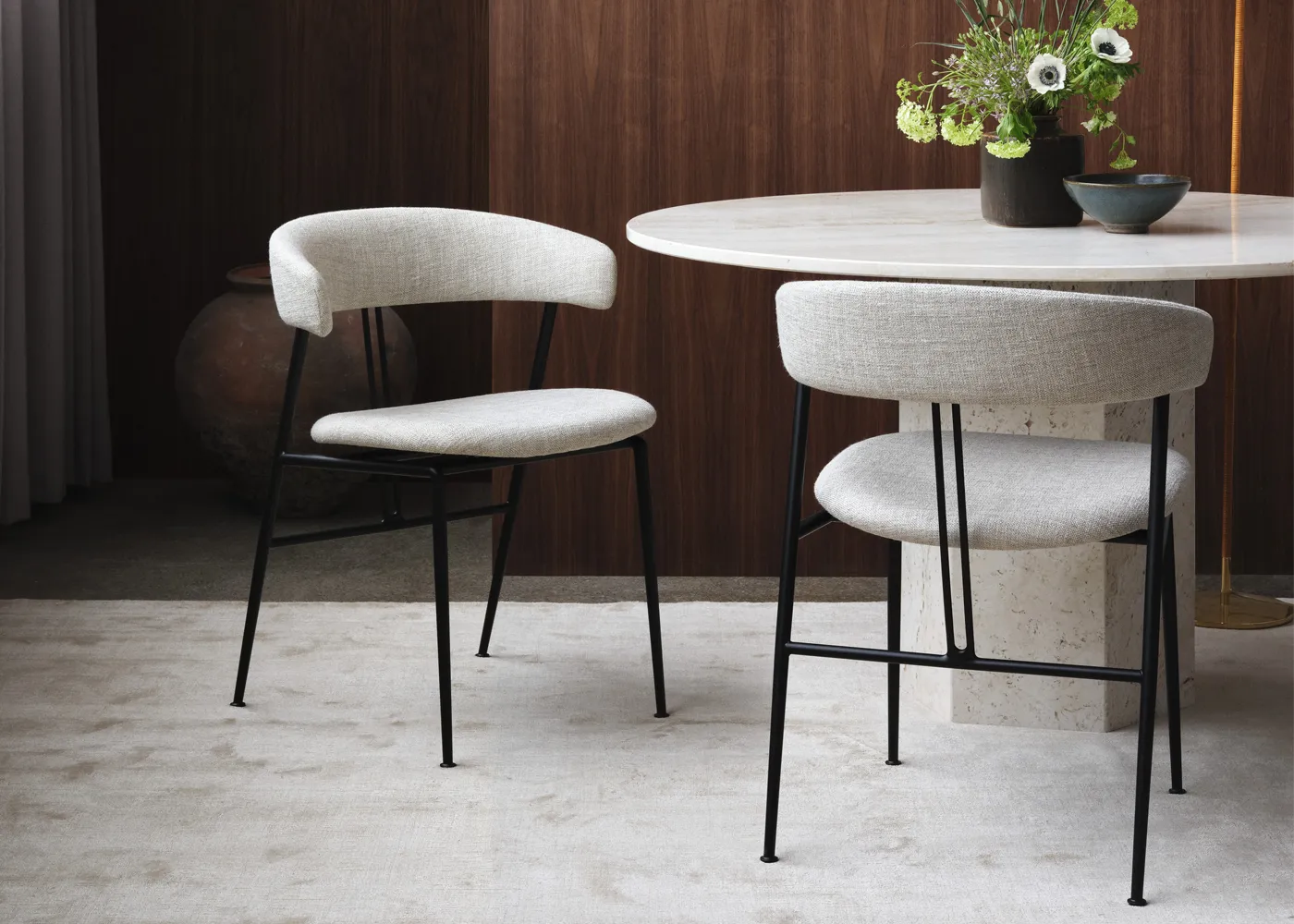 Gubi Violin Dining Chair Fully Upholstered in Tempt 60152 Black Matt Base 2