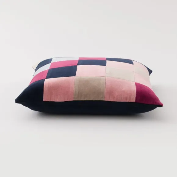 Clara Cubed Patchwork Cotton Velvet Square Cushion 4