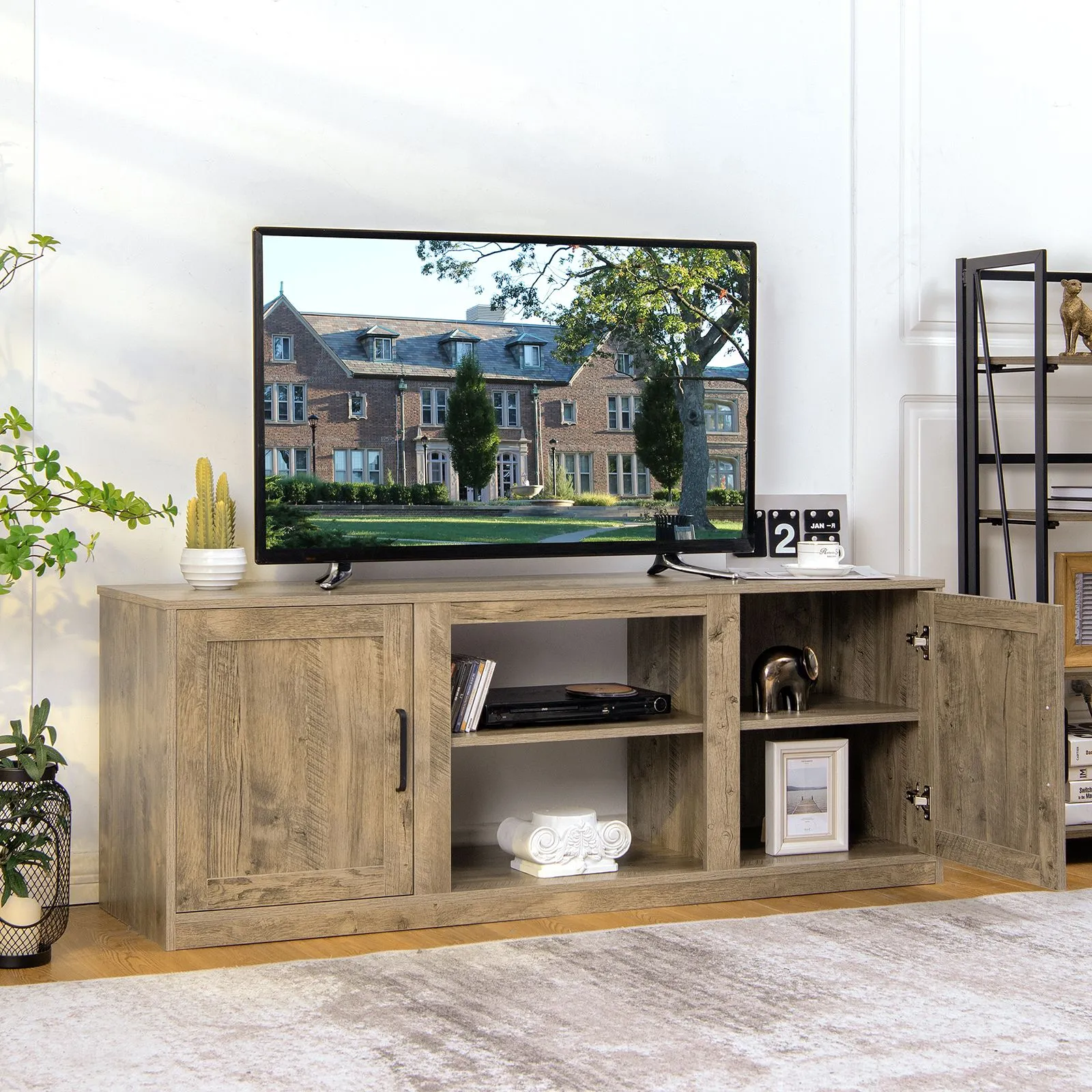 Costway Wooden TV Stand Entertainment Console Center With Storage Cabinets for 65 Inch TV in Natural 2