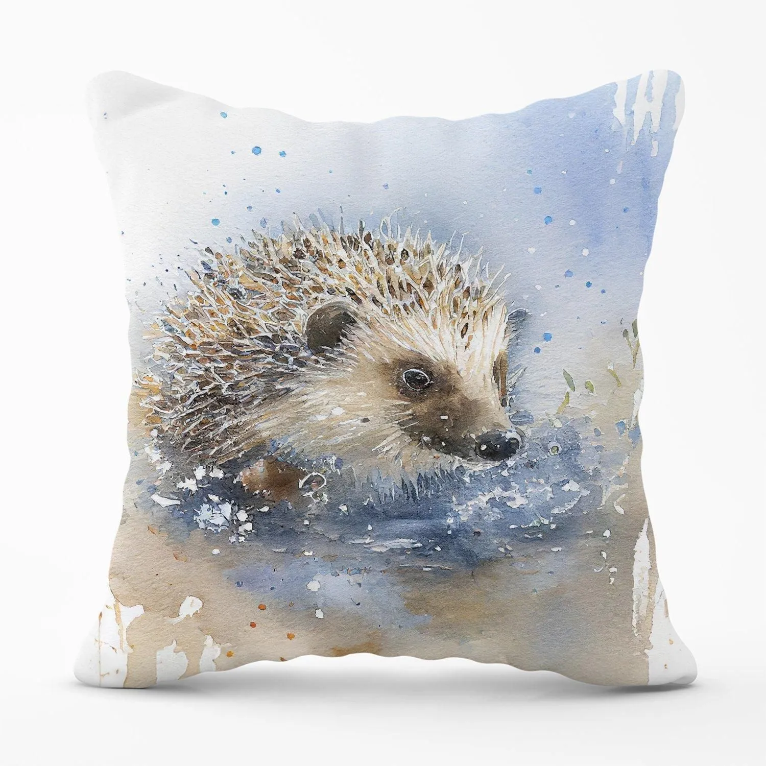 Warren Reed - Designer Hedgehog Watercolour Outdoor Cushion in Brown