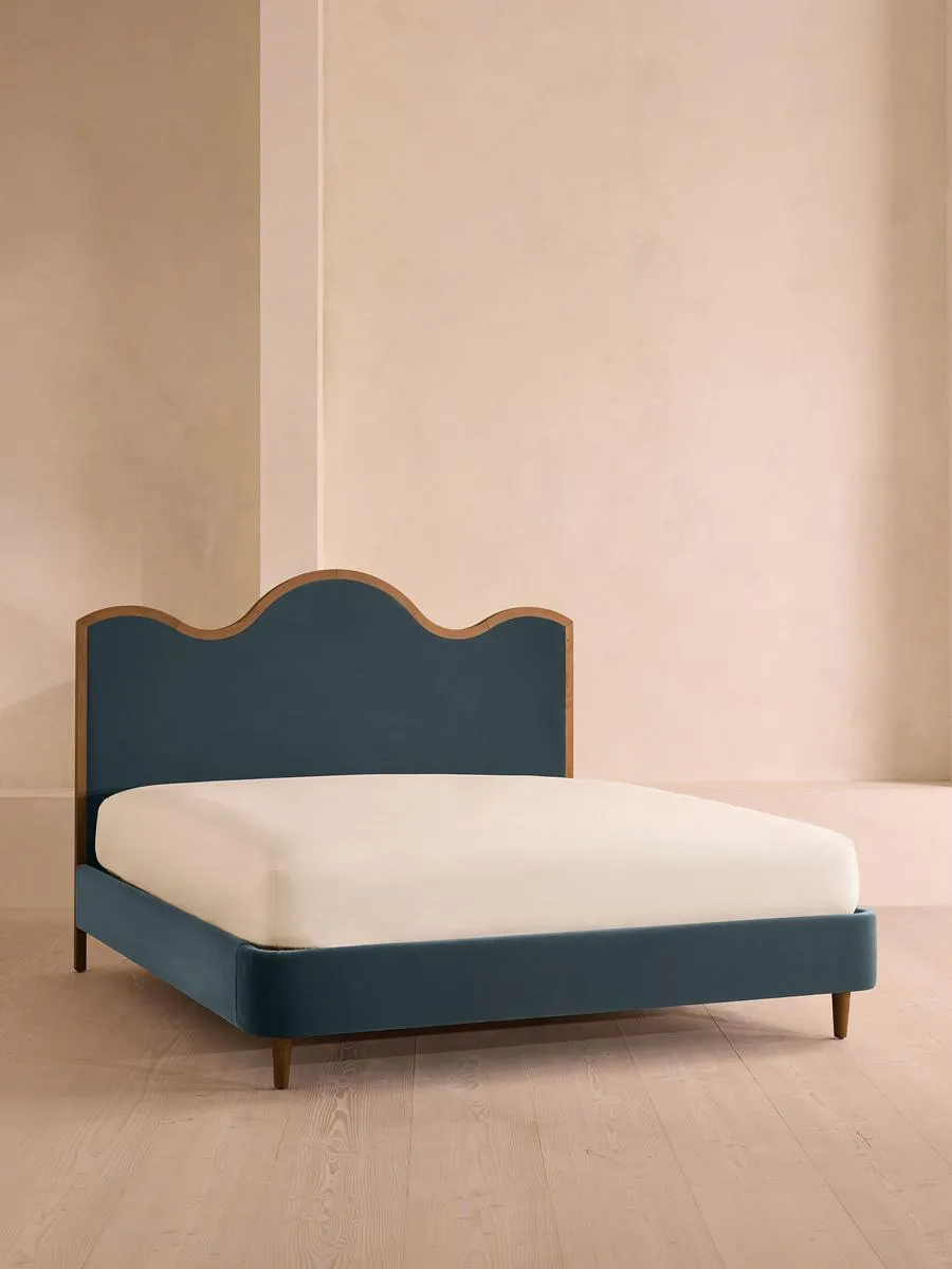 Aubrey Bed, King, Velvet, Grey Blue