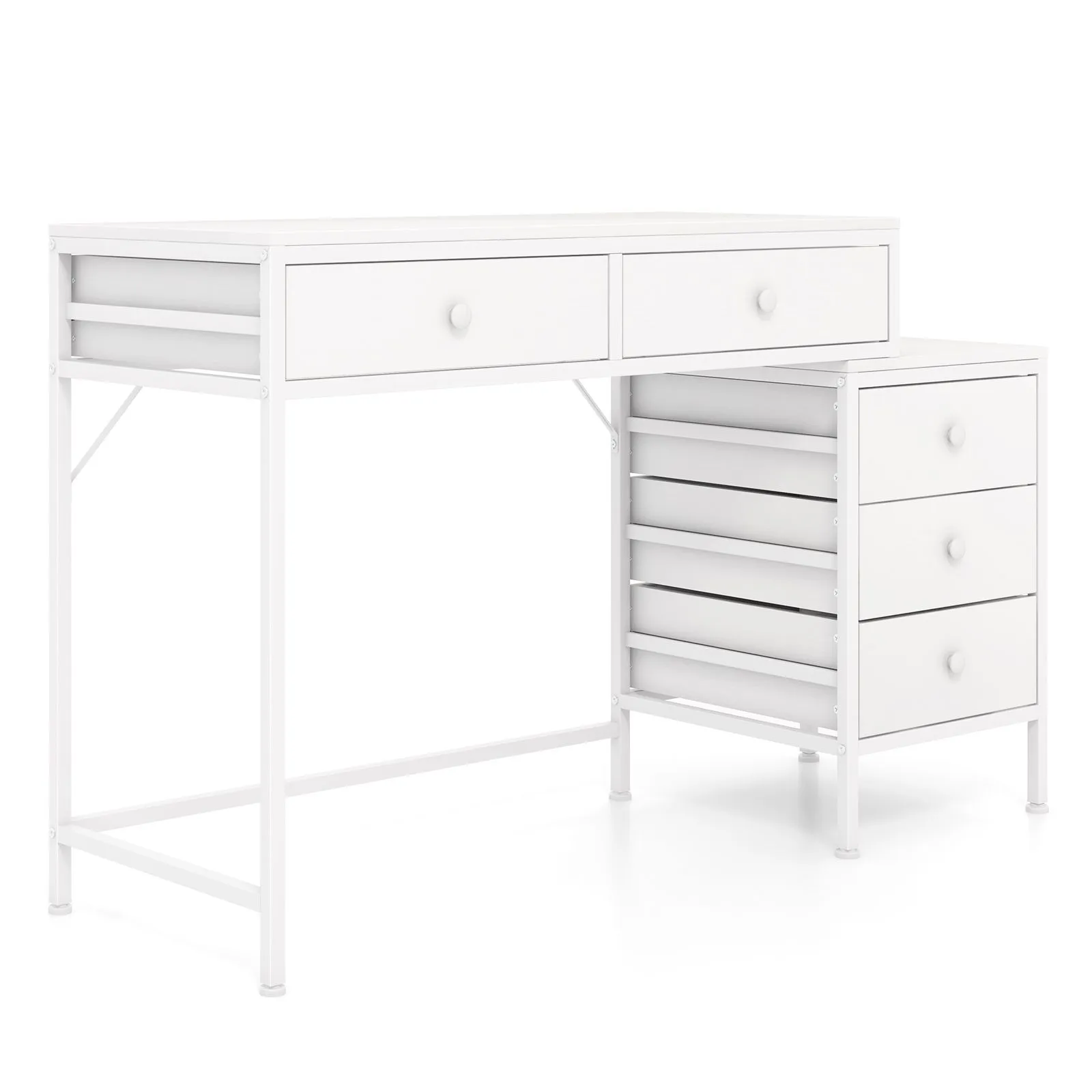 Costway Computer Desk Home Office Desk w/ Side File Cabinet & 5 Drawers in White 4