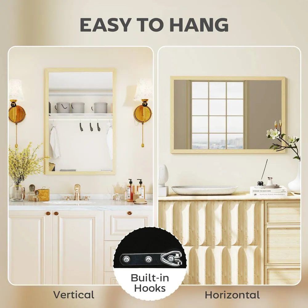 HOMCOM Wall Bathroom Mirror for Home Decor, Vanity Mirror in Natural 6