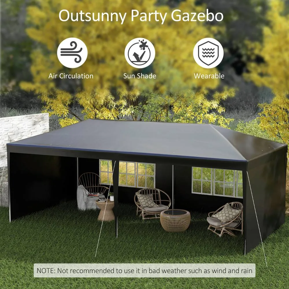 OUTSUNNY 6m x 3m Garden Gazebo Marquee Canopy Party Tent Canopy Patio in Black 4