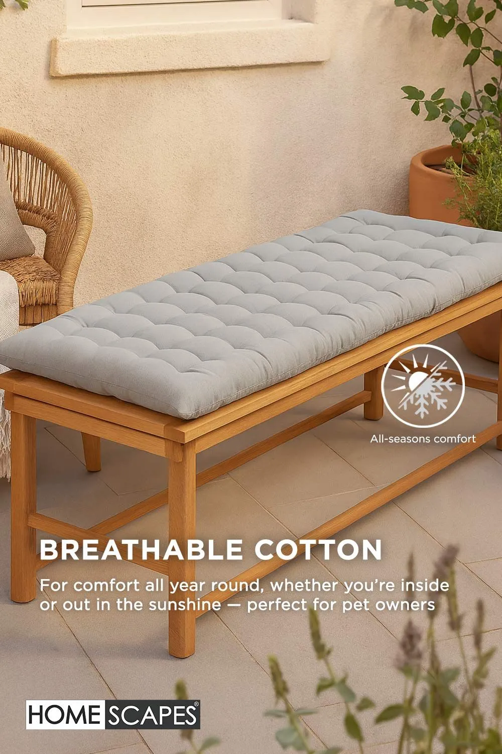Homescapes Garden Bench Cushion Luxury 2 Seater Cotton Indoor Outdoor Pad, 108 x 42cm in Grey 5