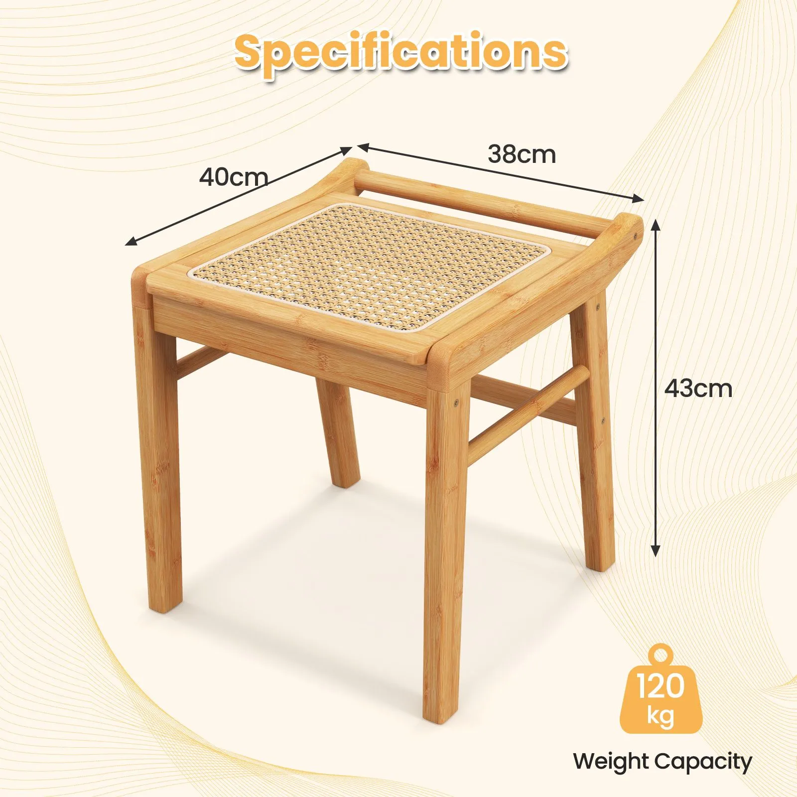 Costway Bamboo Vanity Stool Living Room Makeup Dressing Rattan Top Ottoman Footrest in Natural 2