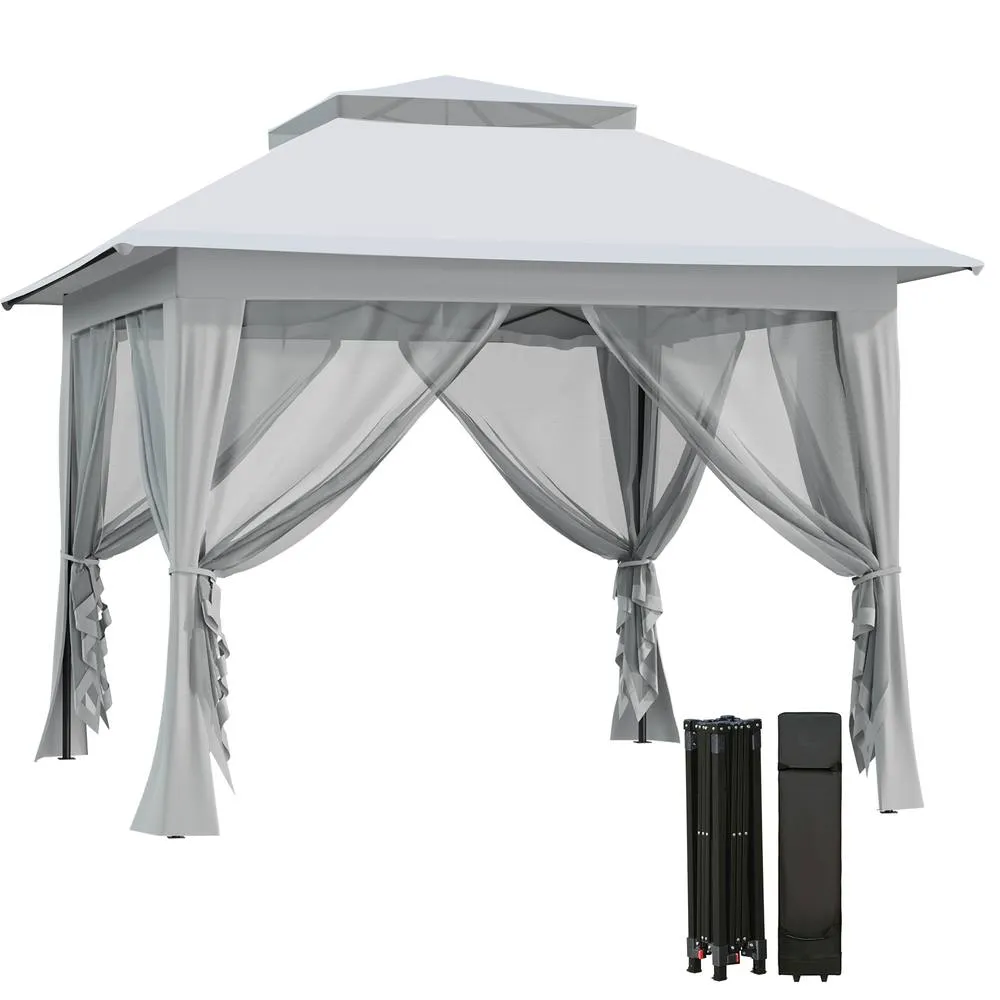 OUTSUNNY 3.6 x 3.6m Pop-up Tent Gazebo Instant Canopy Steel w/ Bag in Light Grey 2