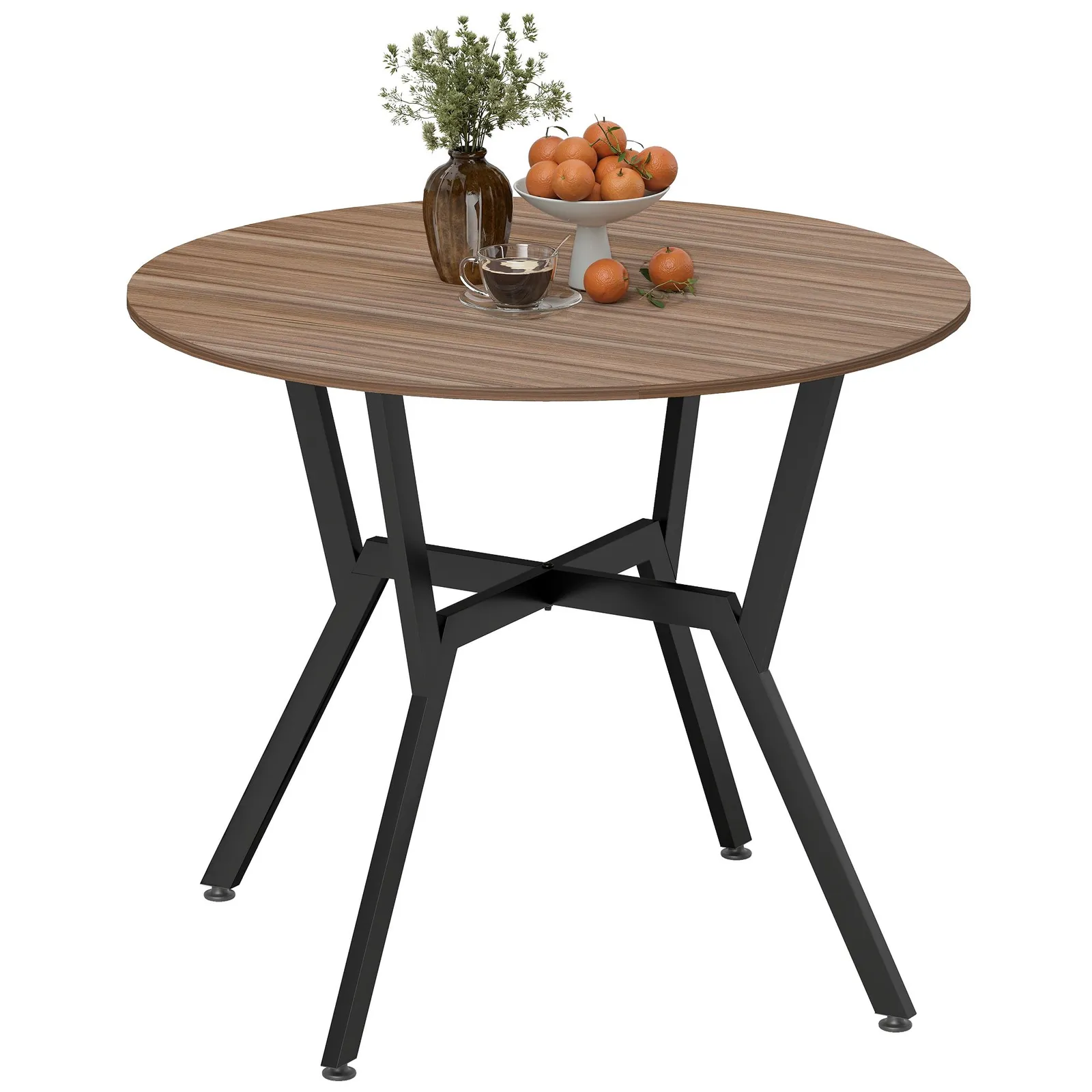 HOMCOM Dining Table with Round Top Steel Legs for Kitchen Dining Room Brown 2