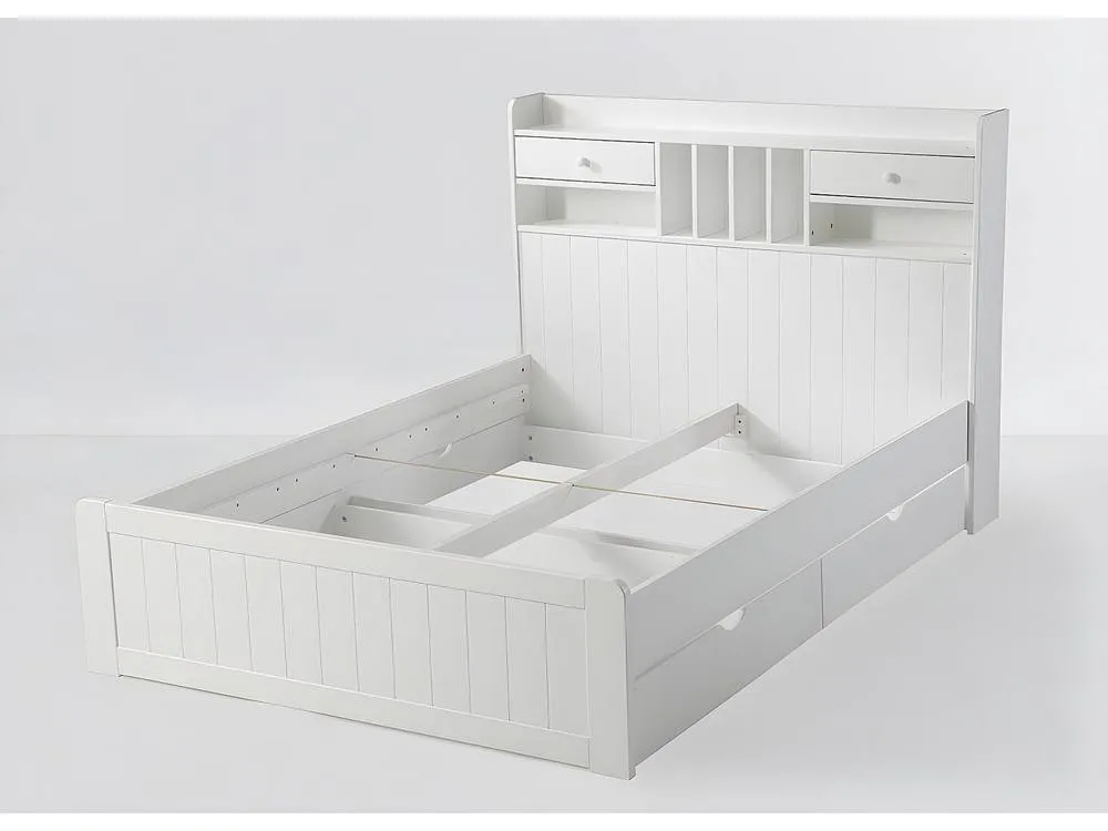 Vente-unique 140 X 190 Cm Bed With Storage - Pine - White + Bed Base - MEDERICK 5