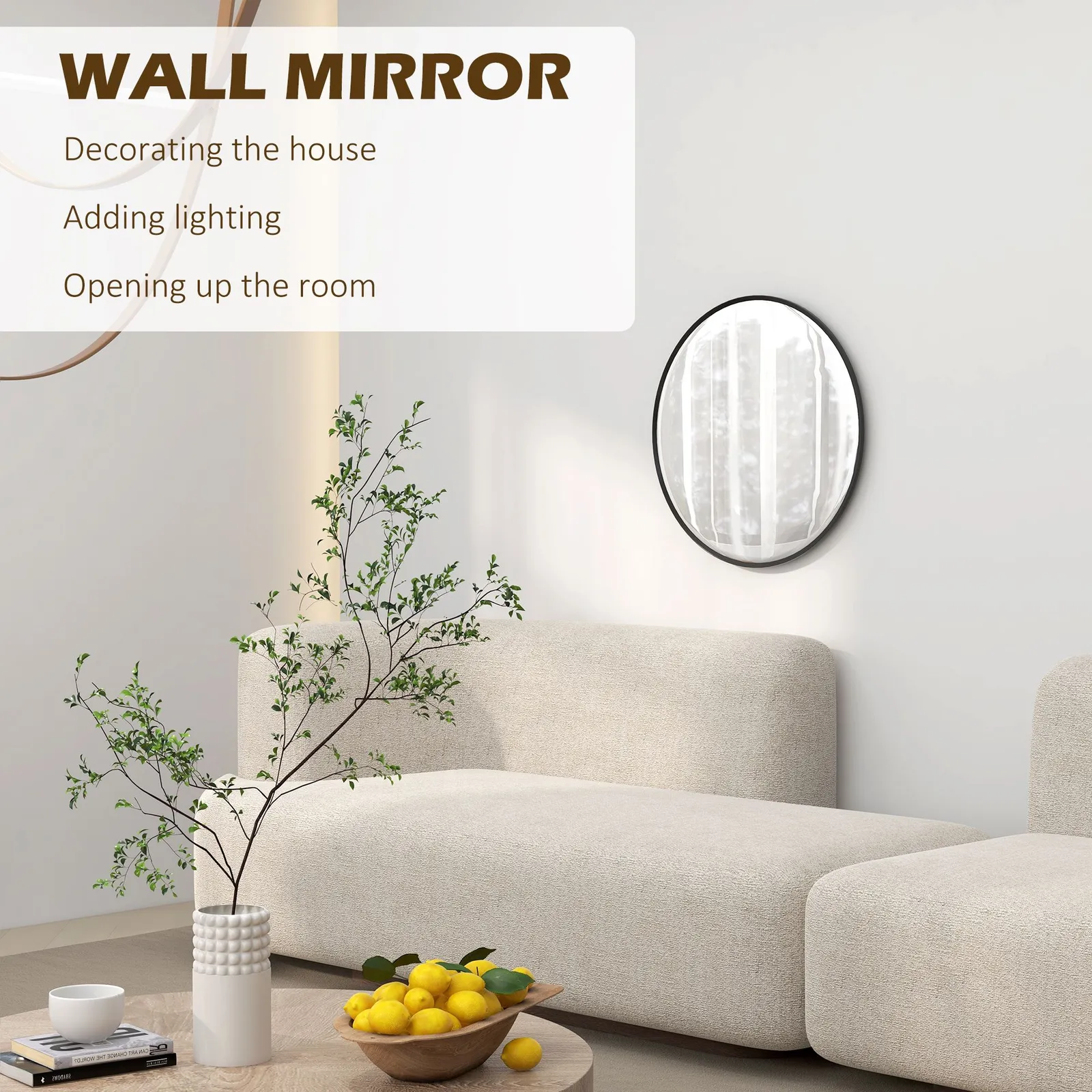 HOMCOM 61cm Bathroom Mirror Round Wall Mirror for Living Room Bedroom in Black 4