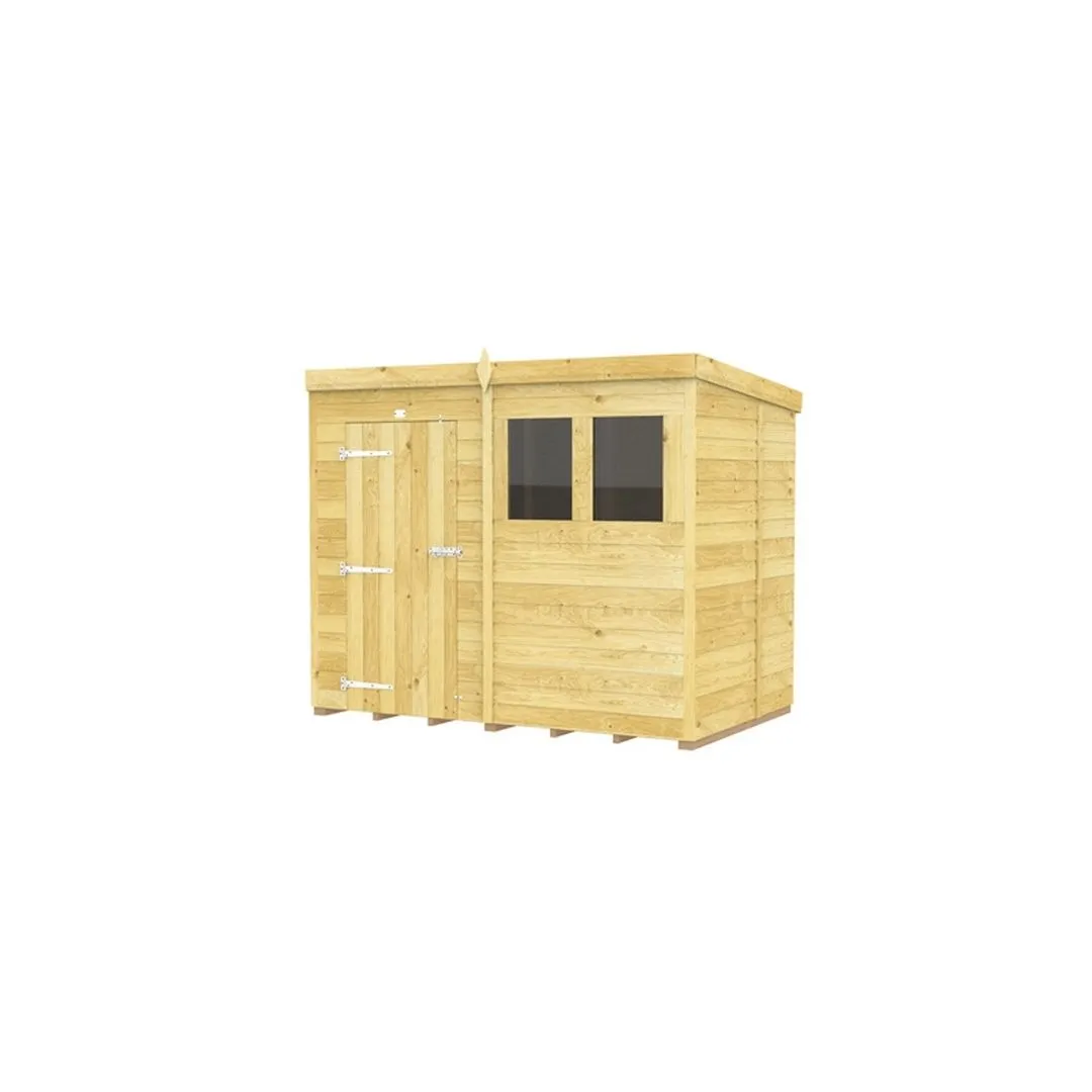 Buttercup Farm 8 x 5 Feet Pent Shed - Single Door W/ Windows - L147 x W243 x H201 cm in Brown 2