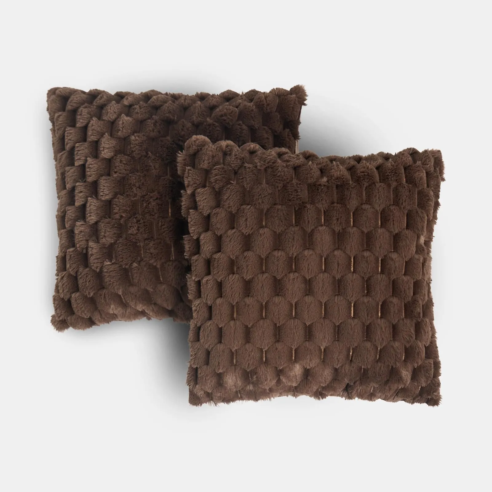 OHS 2 Pack Waffle Faux Fur Cushion Covers - 45 x 45cm in Chocolate