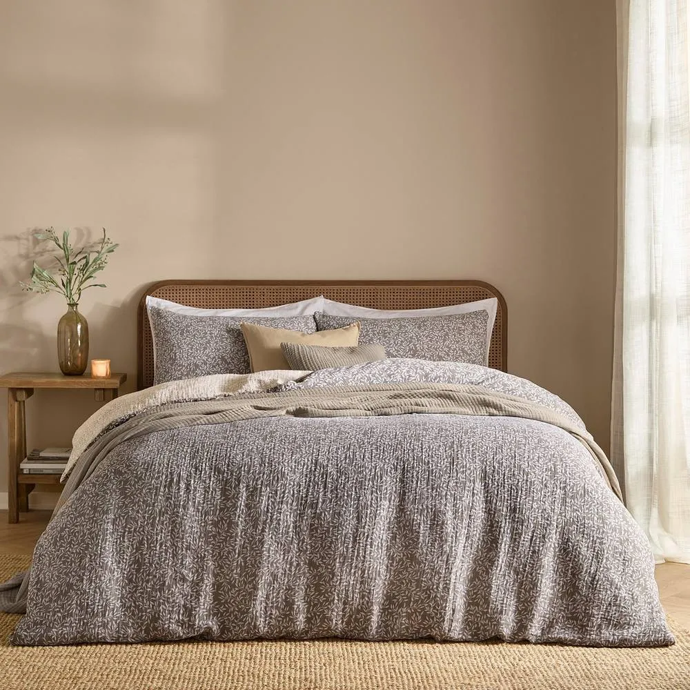 Yard Perrie Leaf Muslin 100% Cotton Duvet Cover Set in Taupe 2