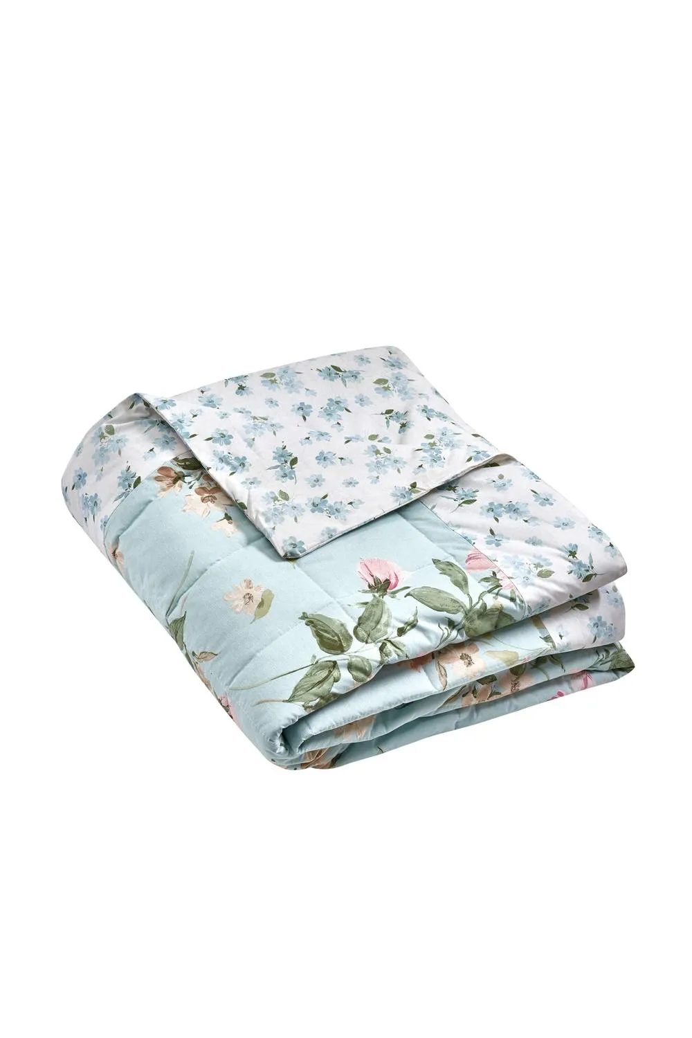 Catherine Lansfield 'Avebury Floral' Reversible Quilted Bedspread in Duck Egg Blue 4
