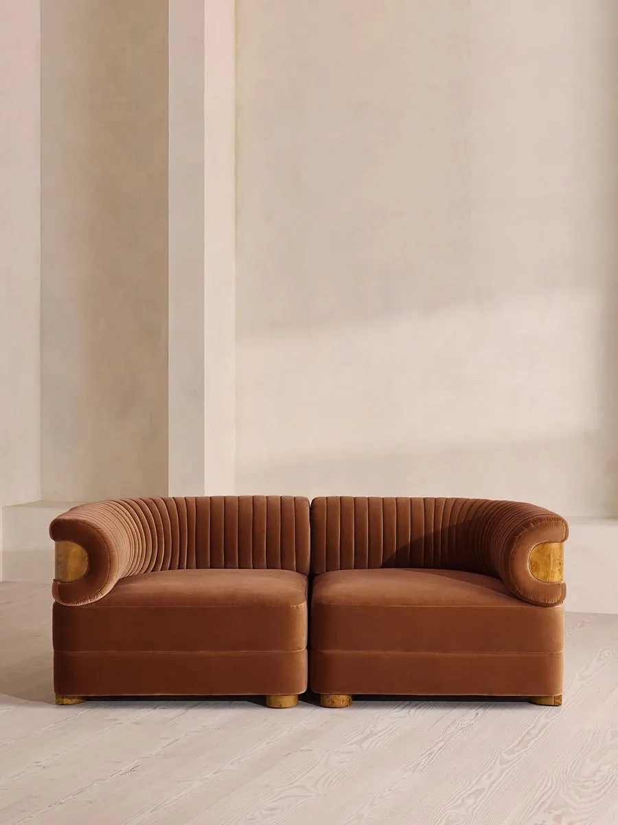 Caleb Modular Sofa, Three Seater, Velvet, Cinnamon, Dark Burl