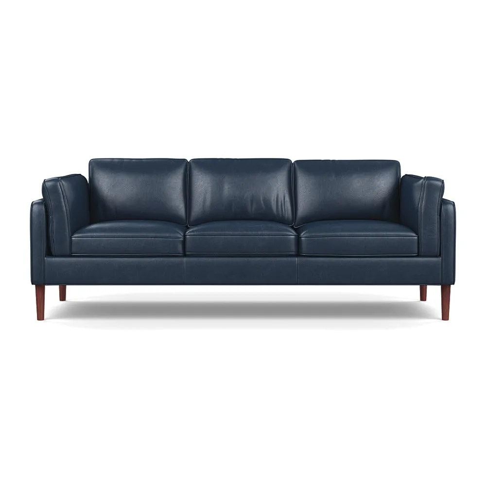 Heal's Sonno 4 Seater Leather Stonewash Navy Blue 279 Walnut Feet 1