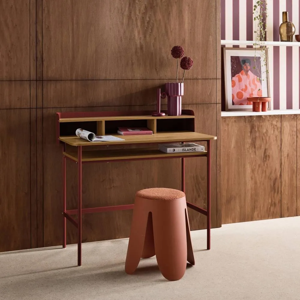 sweeek Metal desk with wood decor 3 niches in Red