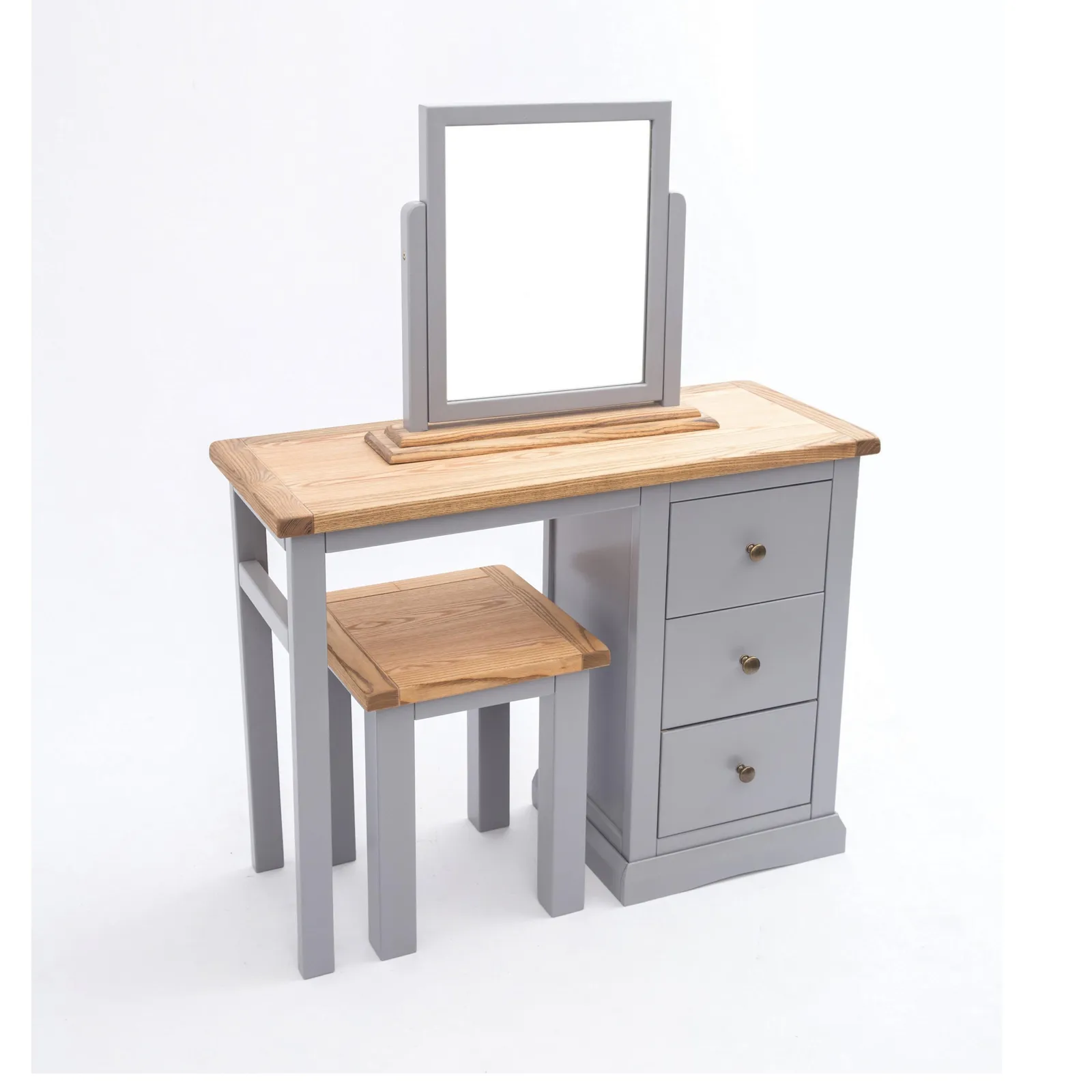 Cabinet Bits Rocca 3 Drawer Dressing Table Set Brass Knob in Grey 3
