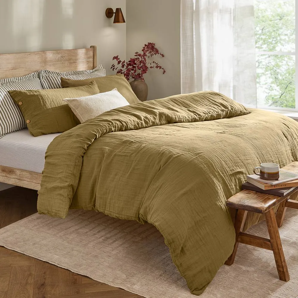 Yard Lark 100% Cotton Muslin Duvet Cover Set in Olive 1