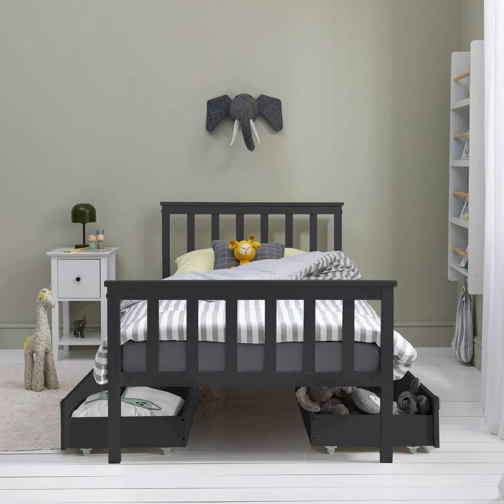Nöa and Nani Otis Single Bed 3ft Frame with 2 Storage Drawers in Anthracite in Grey