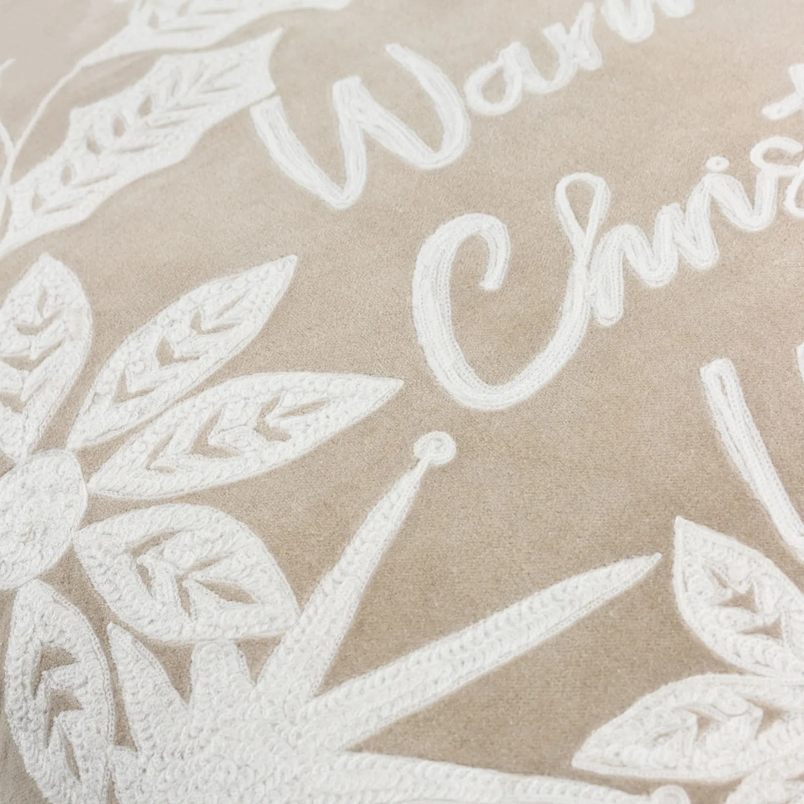 Paoletti Winter Warmest Wishes Embroidered Cushion in Beige 5