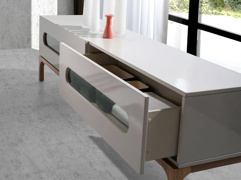 Angel Cerda TV Stand - Grey MDF with Walnut Legs & Interior LED 5