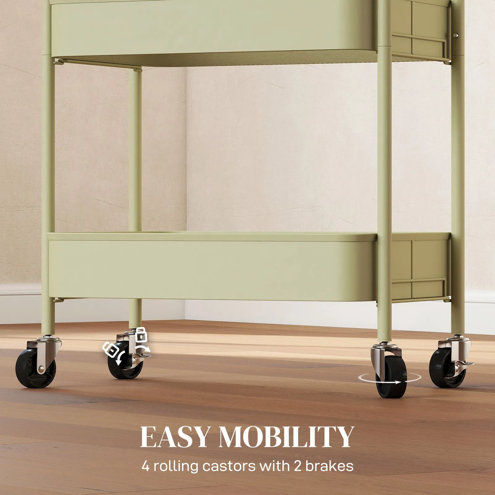 HOMCOM 3 Tier Rolling Utility Cart with 3 Mesh Basket in Green 6