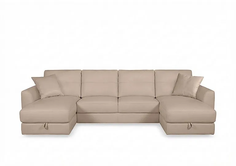 Nest Large NC Leather U-Shaped Corner Sofa with Double Storage Chaises - NC Pebble