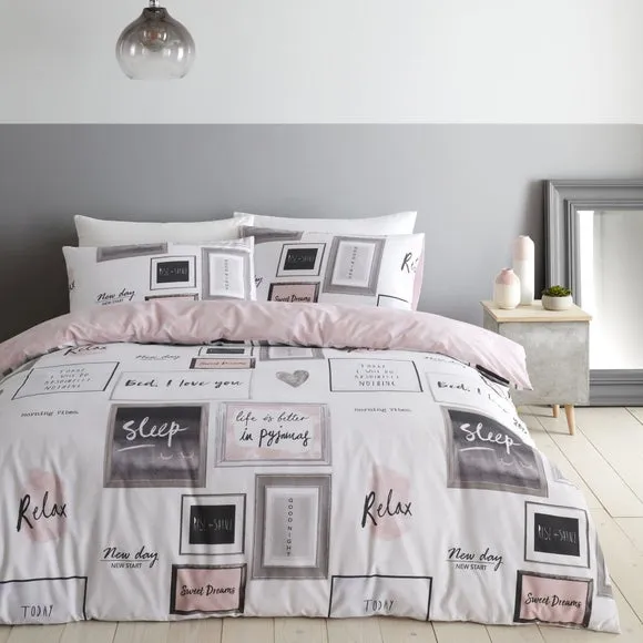 Catherine Lansfield Blush Sleep Dreams Duvet Cover and Pillowcase Set 1