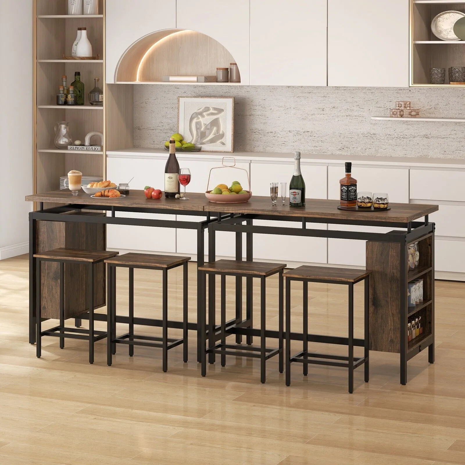 Costway 3Pcs Dining Table Set Counter-Height Dining Table & 2 Bar Stool in Brown 6