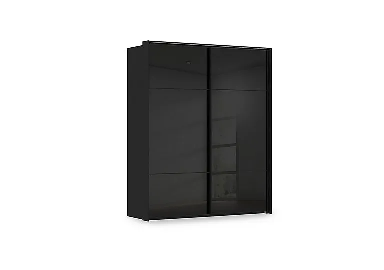 Haven 190cm 2 Door Slider Wardrobe with Glass Doors and Lights - Black Glass