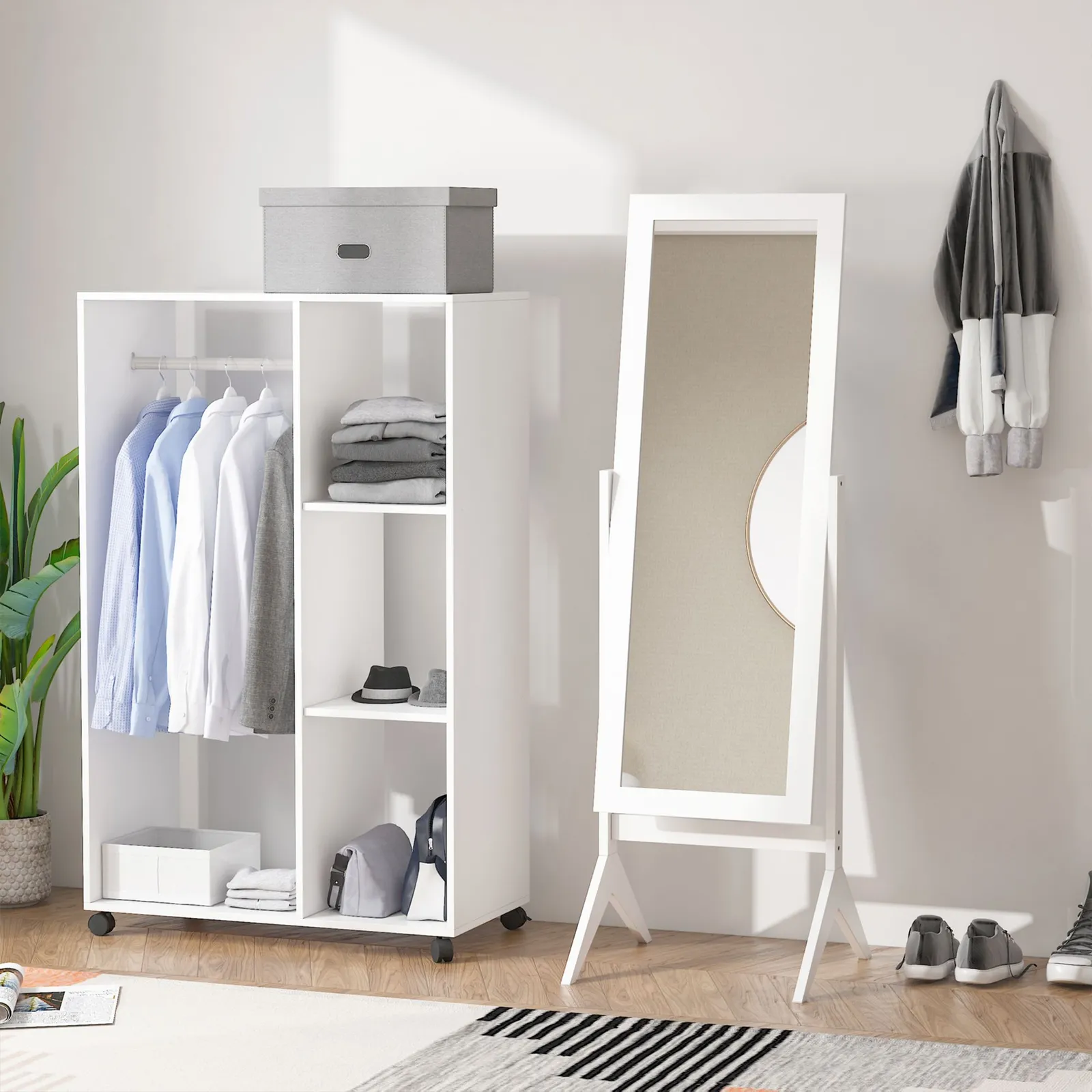 HOMCOM Dressing Mirror Freestanding Tall Adjustable Angle White 148x47cm 5