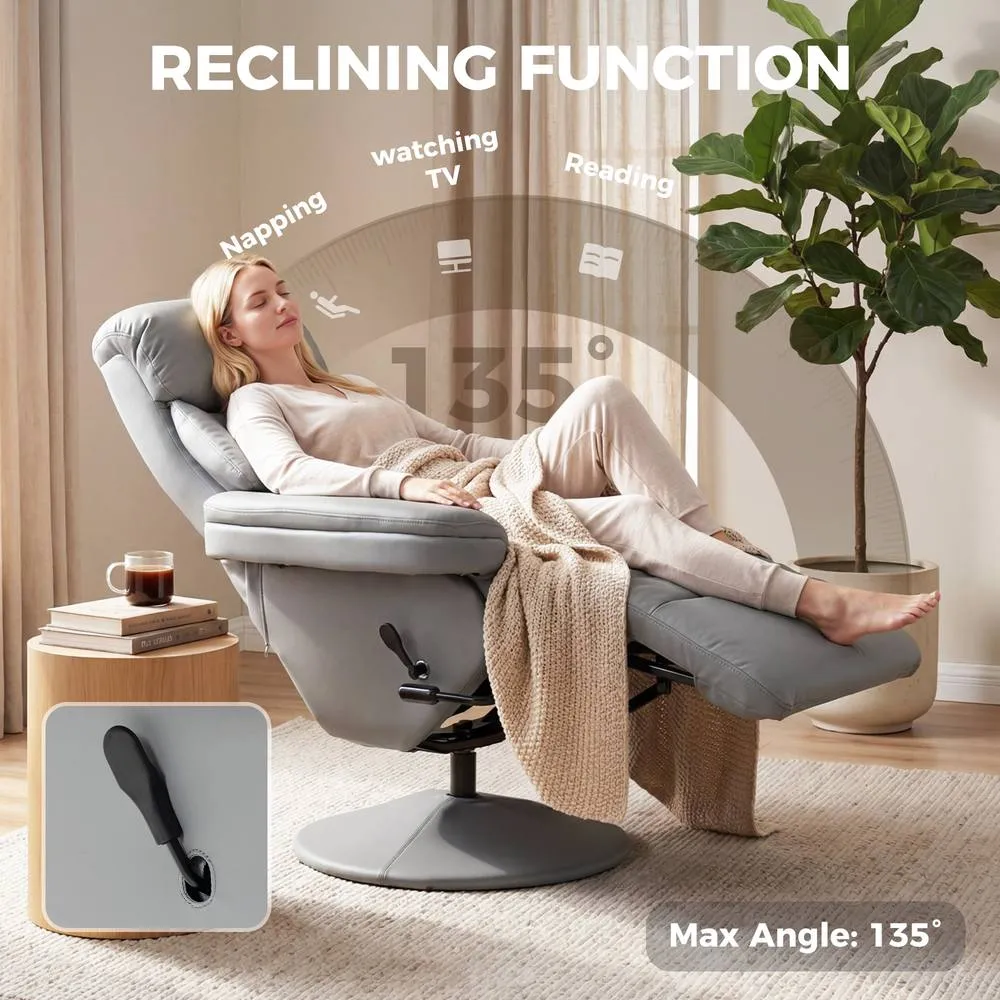 HOMCOM Upholstered Reclining Armchair with Adjustable Backrest, Grey 4