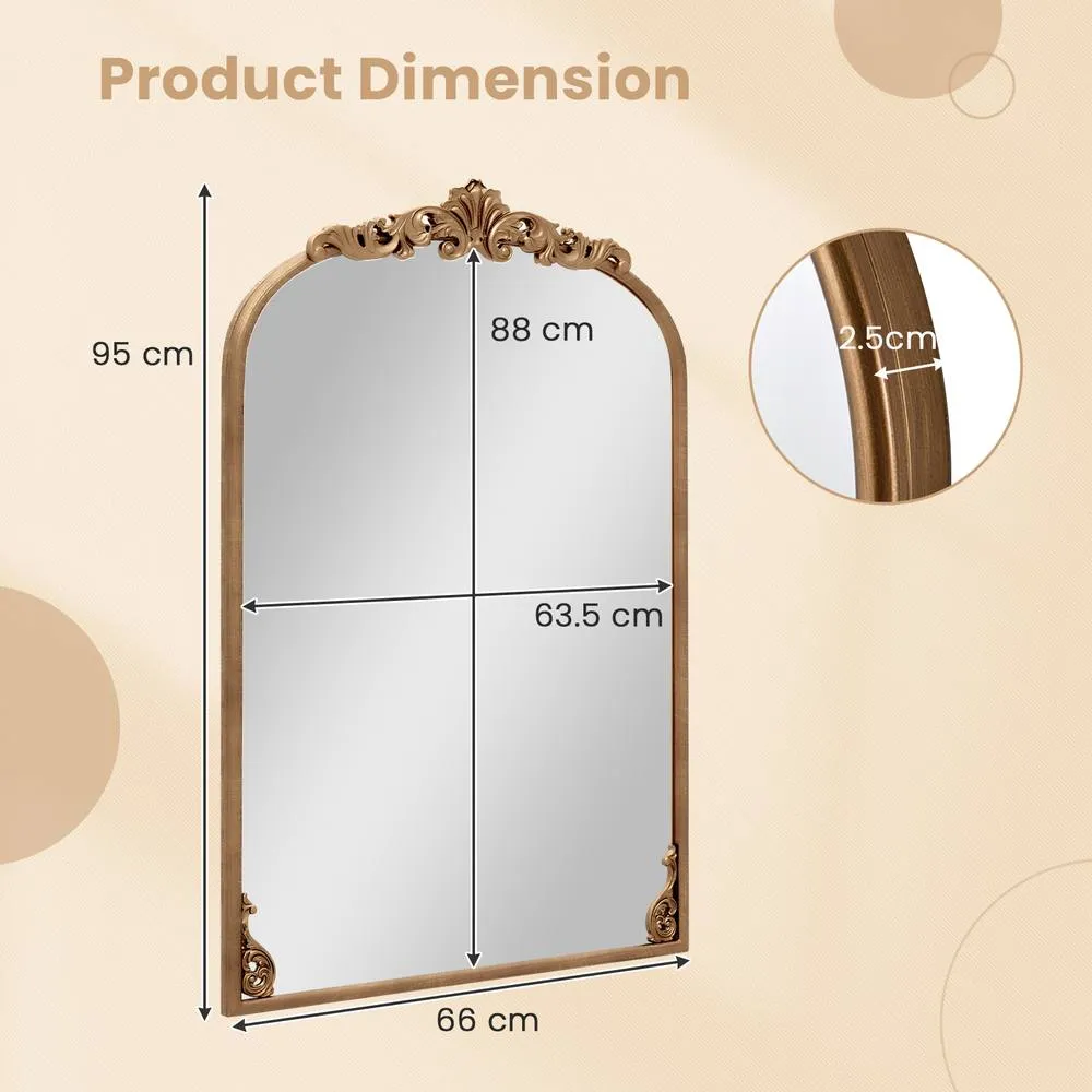 Costway Antiqued Gold Wall Mirror 95cm x 66cm Dramatic Arched Mirror 5