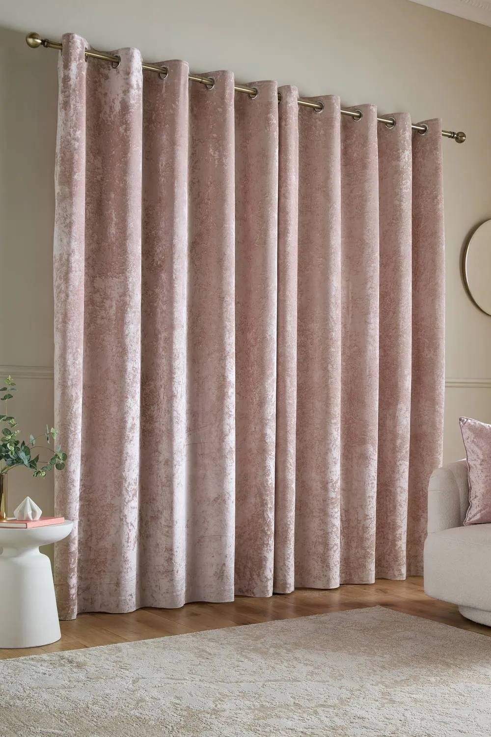 Catherine Lansfield 'Crushed Velvet' Lined Eyelet Curtains in Pink 2