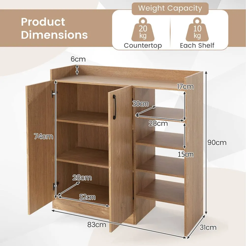 Costway Shoe Cabinet Shoe Storage Organizer w/ 4 Open Shelves-Natural in Natural 2
