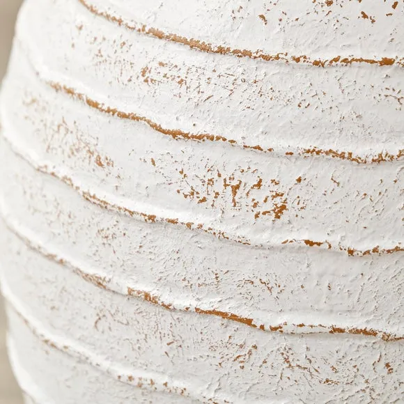 Ribbed White Wash Fibrestone Decorative Vase 3