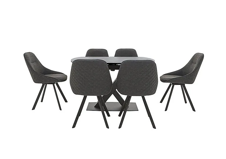 Arctic Extending Dining Table with Graphite Top and 6 Swivel Chairs - Dark Grey
