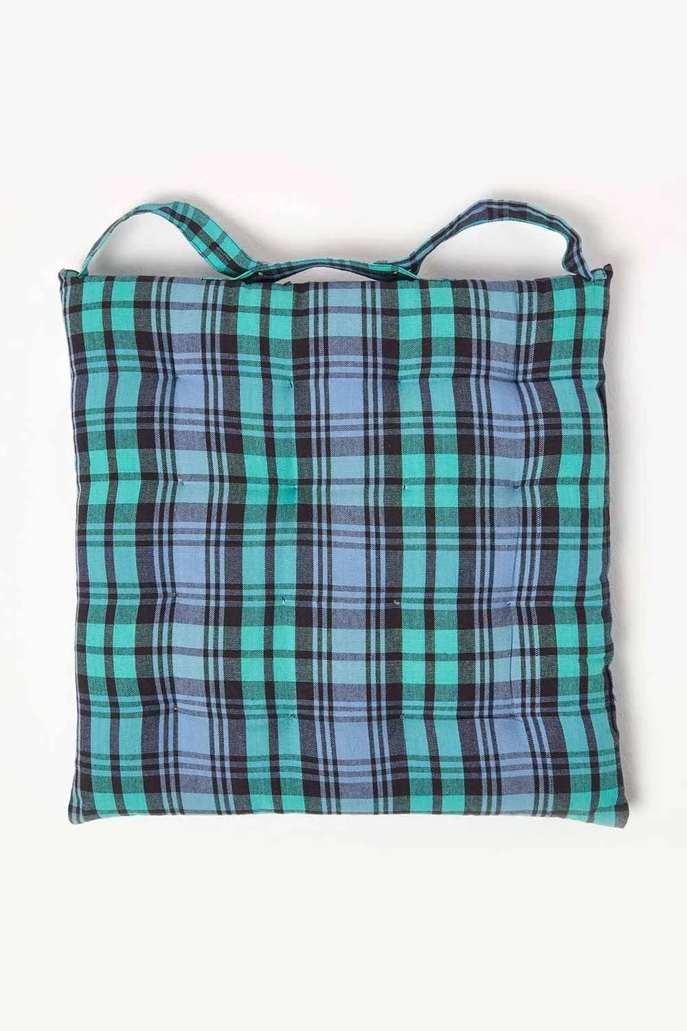 Homescapes Seat Pad Luxury Cotton Green Tartan Indoor Outdoor Garden Cushion, 40cm 3